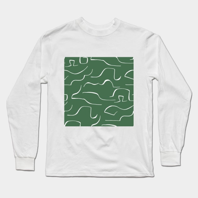Dark green color wavey pattern Long Sleeve T-Shirt by Shineyarts